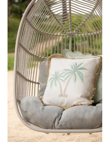 J-Line - Cotton Palm Cushion - White / Turquoise