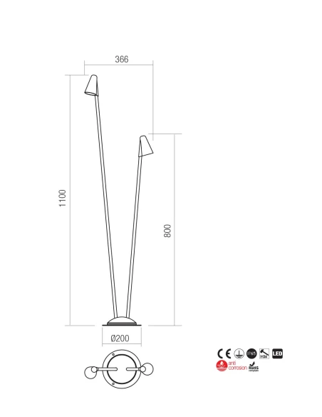 Redo Group - Nivalis 2-Light Garden Post - Corten
