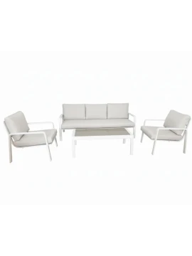 Camacho - Set Salotto da Giardino con Divano a 3 Posti, 2 Poltrone e Tavolino - Alluminio Bianco
