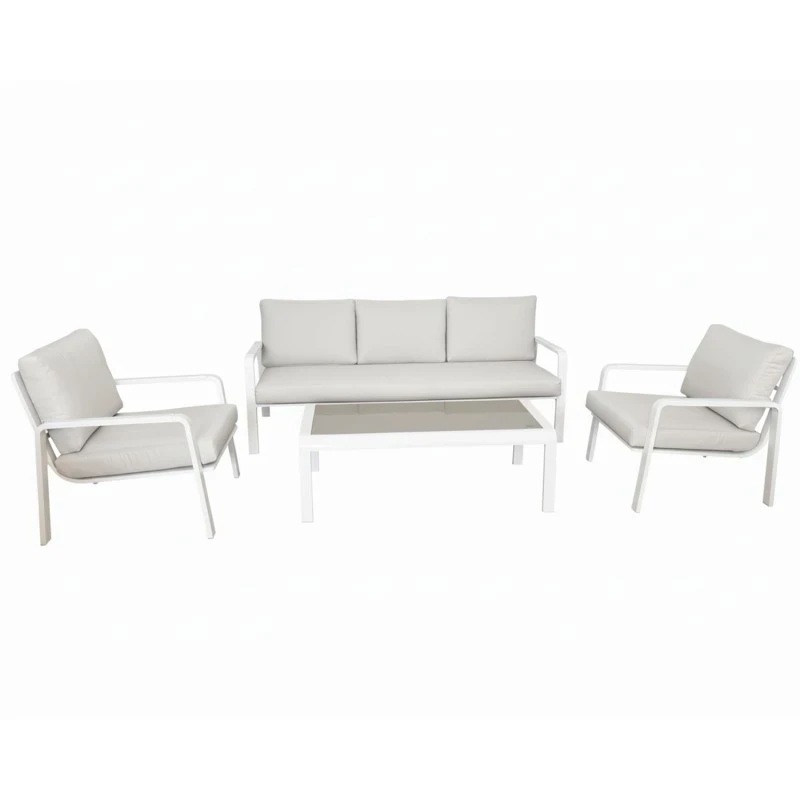 Camacho - Set Salotto da Giardino con Divano a 3 Posti, 2 Poltrone e Tavolino - Alluminio Bianco