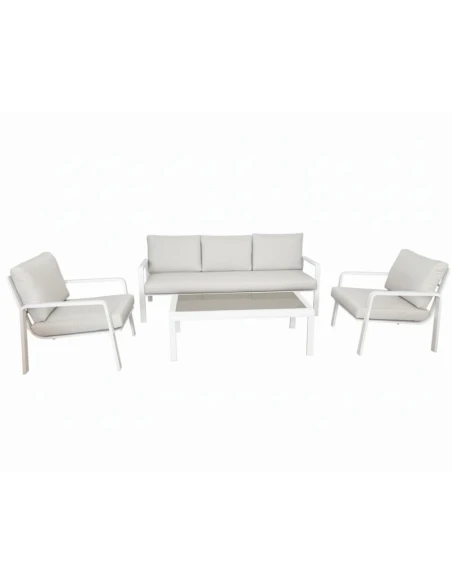 Camacho - Garden Lounge Set with 3-Seater Sofa, 2 Armchairs and Coffee Table - White Aluminum