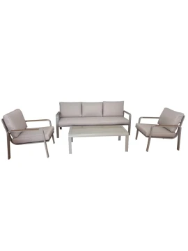 Camacho - Garden Lounge Set with 3-Seater Sofa, 2 Armchairs and Coffee Table - Cream Aluminum