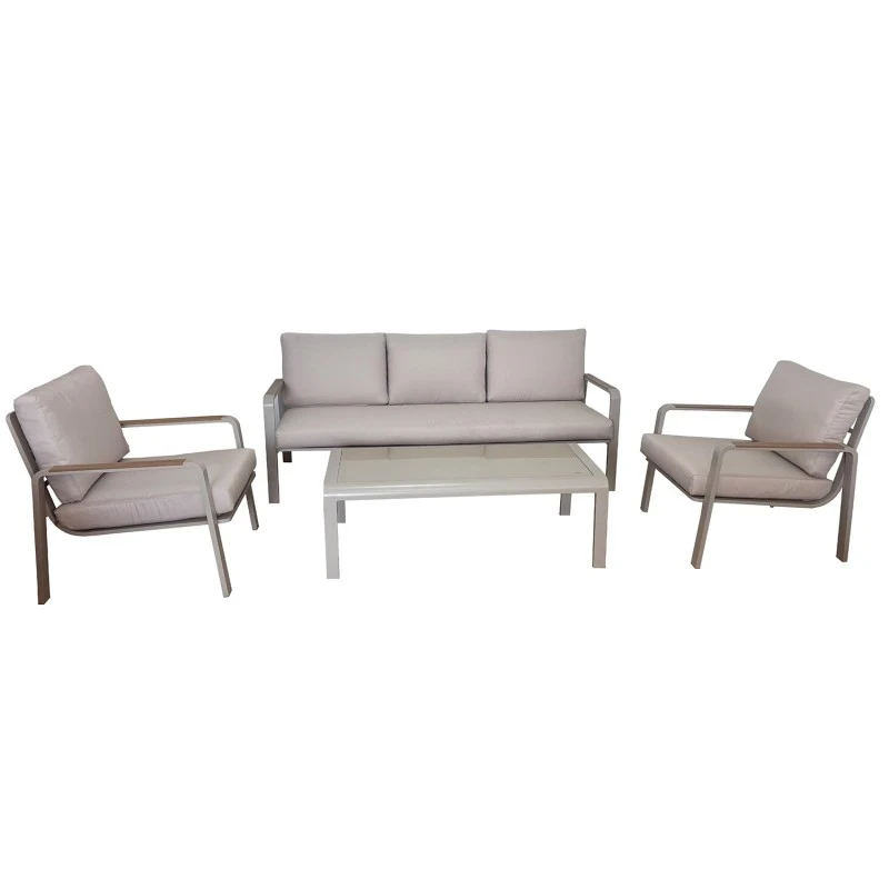 Camacho - Garden Lounge Set with 3-Seater Sofa, 2 Armchairs and Coffee Table - Cream Aluminum