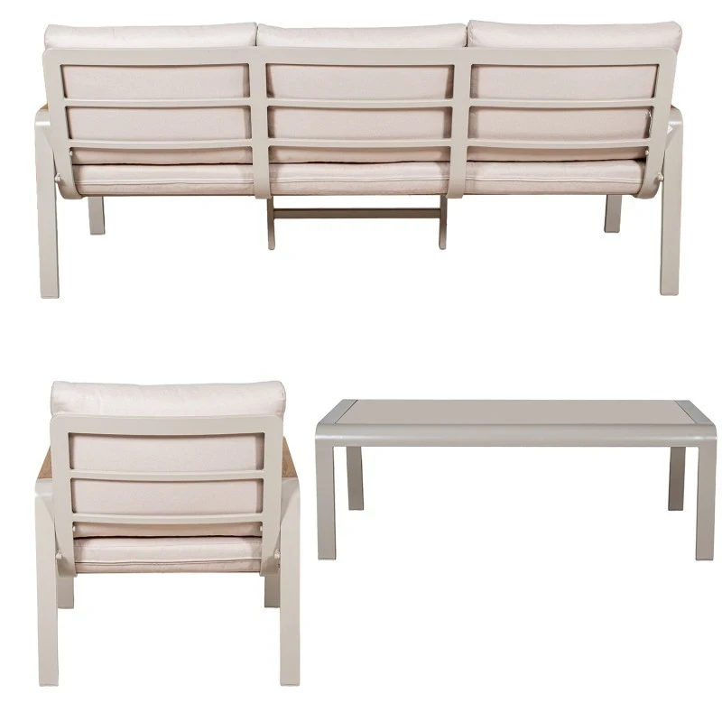 Camacho - Garden Lounge Set with 3-Seater Sofa, 2 Armchairs and Coffee Table - Cream Aluminum