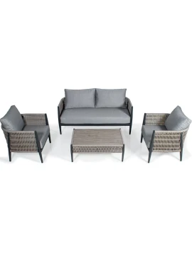 Camacho - Garden Lounge Set with 2-Seater Sofa, 2 Armchairs and Coffee Table - Black Aluminum and Wicker
