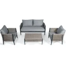 Camacho - Set Salotto da Giardino con Divano a 2 Posti, 2 Poltrone e Tavolino - Alluminio Nero e Vimini