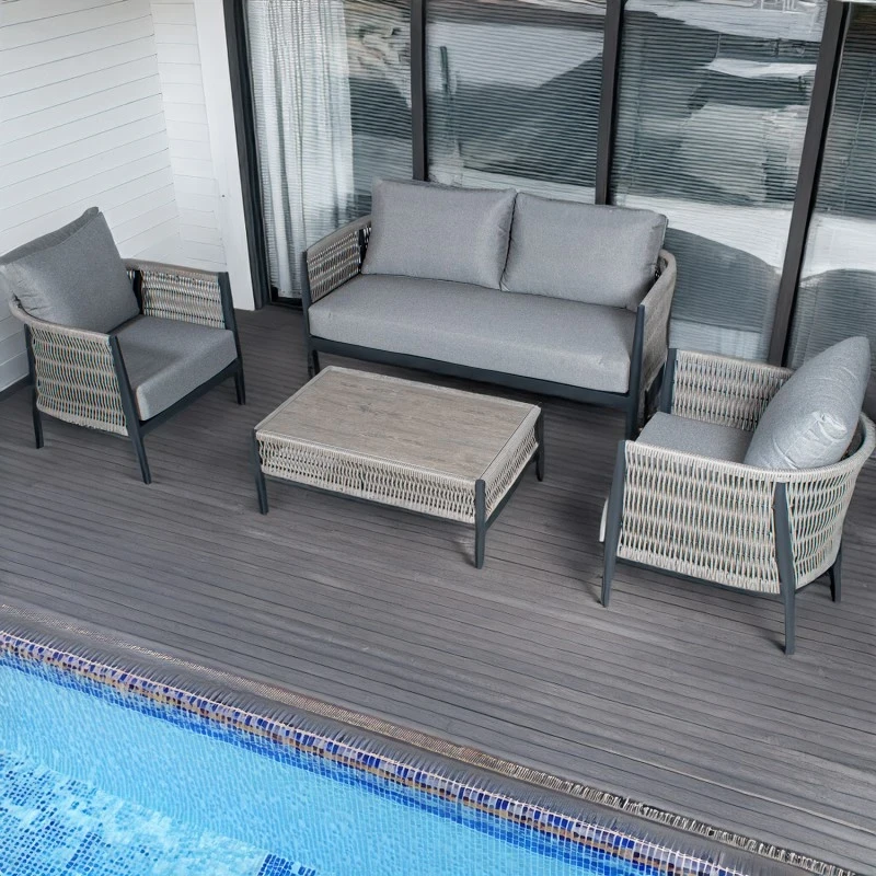 Camacho - Garden Lounge Set with 2-Seater Sofa, 2 Armchairs and Coffee Table - Black Aluminum and Wicker