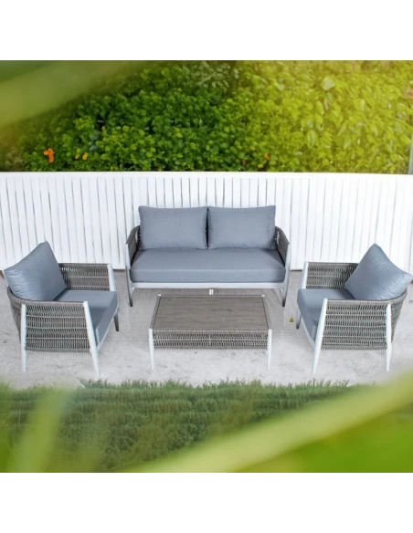 Camacho - Garden Lounge Set with 2-Seater Sofa, 2 Armchairs and Coffee Table - White Aluminum and Wicker
