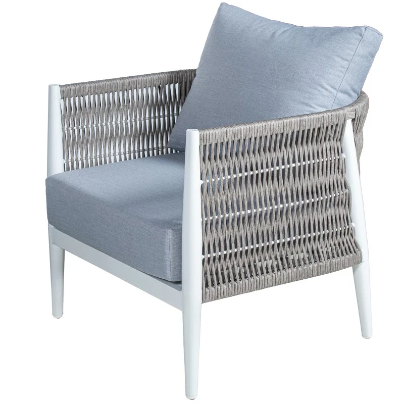 Camacho - Set Salotto da Giardino con Divano a 2 Posti, 2 Poltrone e Tavolino - Alluminio Bianco e Vimini