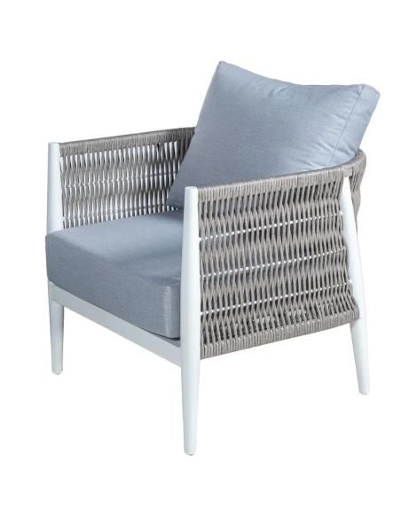 Camacho - Garden Lounge Set with 2-Seater Sofa, 2 Armchairs and Coffee Table - White Aluminum and Wicker