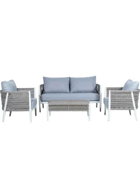 Camacho - Garden Lounge Set with 2-Seater Sofa, 2 Armchairs and Coffee Table - White Aluminum and Wicker
