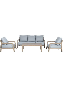 Camacho - Set Salotto da Giardino con Divano a 3 Posti, 2 Poltrone e Tavolino - Alluminio Effetto Legno | Grigio