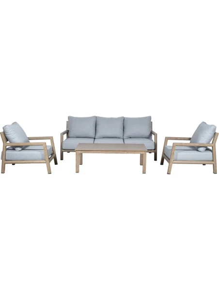Camacho - Garden Lounge Set with 3-Seater Sofa, 2 Armchairs, and Coffee Table - Wood-Effect Aluminum | Grey