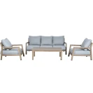 Camacho - Garden Lounge Set with 3-Seater Sofa, 2 Armchairs, and Coffee Table - Wood-Effect Aluminum | Grey