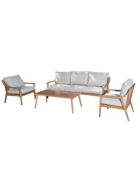 Camacho - Garden Lounge Set with 3-Seater Sofa, 2 Armchairs, and Coffee Table - Wood-Effect Aluminum | Beige