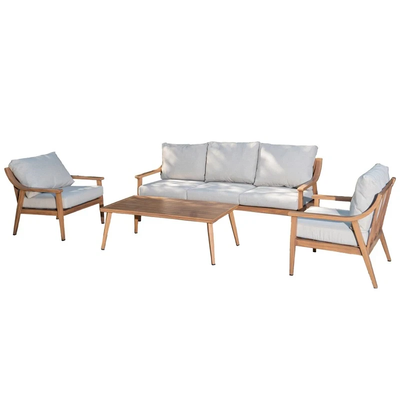 Camacho - Garden Lounge Set with 3-Seater Sofa, 2 Armchairs, and Coffee Table - Wood-Effect Aluminum | Beige