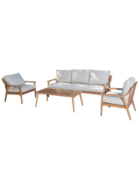 Camacho - Set Salotto da Giardino con Divano a 3 Posti, 2 Poltrone e Tavolino - Alluminio Effetto Legno | Beige