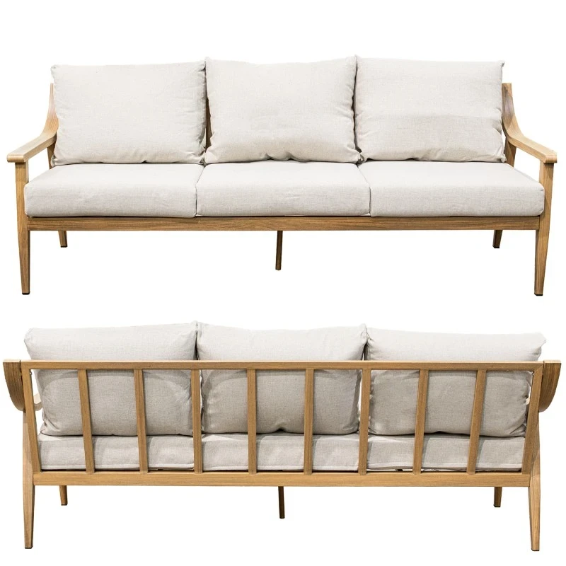 Camacho - Garden Lounge Set with 3-Seater Sofa, 2 Armchairs, and Coffee Table - Wood-Effect Aluminum | Beige