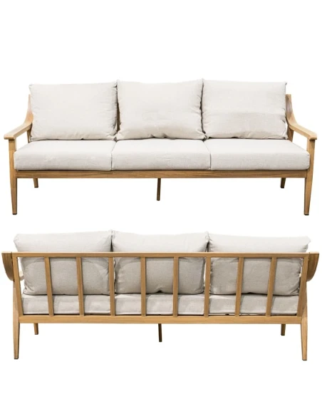 Camacho - Set Salotto da Giardino con Divano a 3 Posti, 2 Poltrone e Tavolino - Alluminio Effetto Legno | Beige