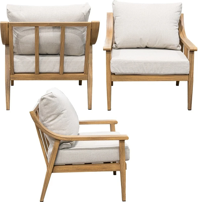 Camacho - Set Salotto da Giardino con Divano a 3 Posti, 2 Poltrone e Tavolino - Alluminio Effetto Legno | Beige