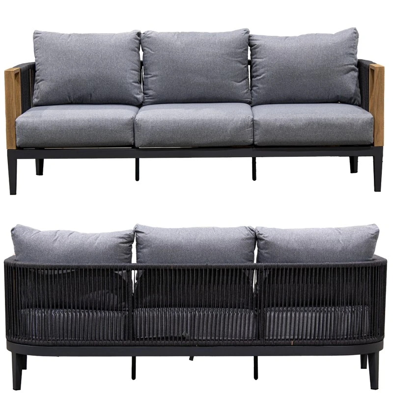Camacho - Set Salotto da Giardino con Divano a 3 Posti, 2 Poltrone e Tavolino - Alluminio Nero | Grigio