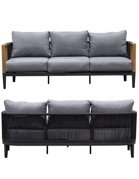 Camacho - Garden Lounge Set with 3-Seater Sofa, 2 Armchairs, and Coffee Table - Black Aluminum | Grey