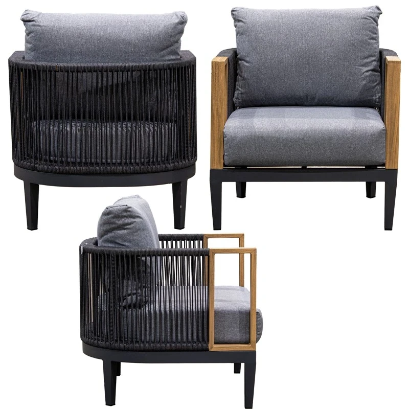 Camacho - Garden Lounge Set with 3-Seater Sofa, 2 Armchairs, and Coffee Table - Black Aluminum | Grey