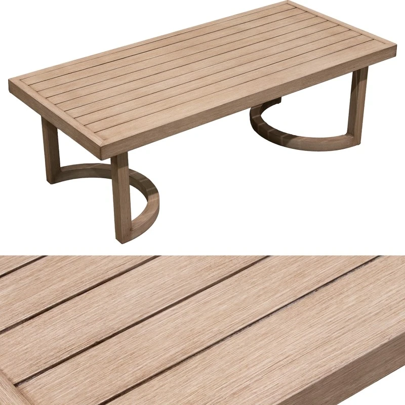 Camacho - Set Salotto da Giardino Curvi con Divano a 3 Posti, 2 Poltrone e Tavolino - Alluminio Effetto Legno | Beige