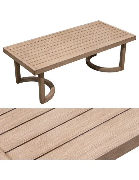 Camacho - Set Salotto da Giardino Curvi con Divano a 3 Posti, 2 Poltrone e Tavolino - Alluminio Effetto Legno | Beige