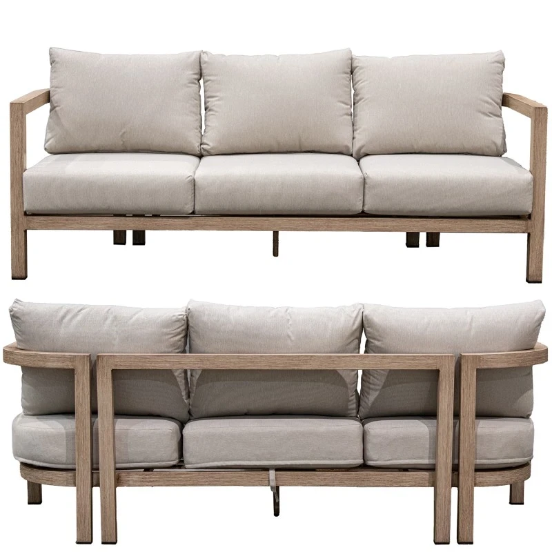 Camacho - Curved Garden Lounge Set with 3-Seater Sofa, 2 Armchairs, and Coffee Table - Wood-Effect Aluminum | Beige