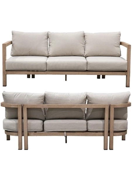 Camacho - Curved Garden Lounge Set with 3-Seater Sofa, 2 Armchairs, and Coffee Table - Wood-Effect Aluminum | Beige