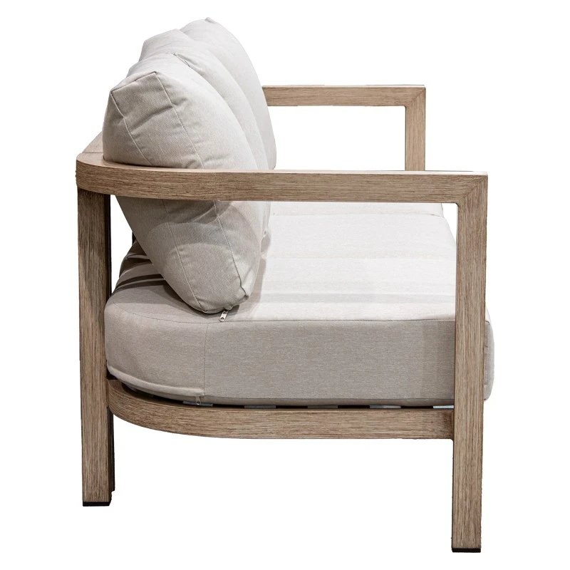 Camacho - Set Salotto da Giardino Curvi con Divano a 3 Posti, 2 Poltrone e Tavolino - Alluminio Effetto Legno | Beige