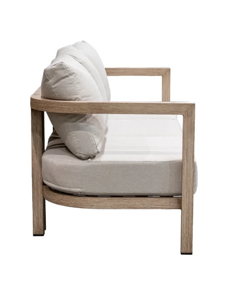 Camacho - Set Salotto da Giardino Curvi con Divano a 3 Posti, 2 Poltrone e Tavolino - Alluminio Effetto Legno | Beige