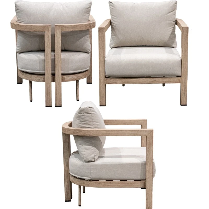 Camacho - Curved Garden Lounge Set with 3-Seater Sofa, 2 Armchairs, and Coffee Table - Wood-Effect Aluminum | Beige