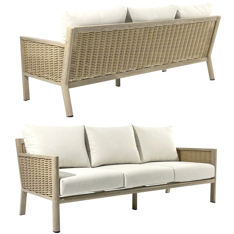 Camacho - Garden Lounge Set with 3-Seater Sofa, 2 Armchairs, and Coffee Table - Wood-Effect Aluminum and Rattan | Beige
