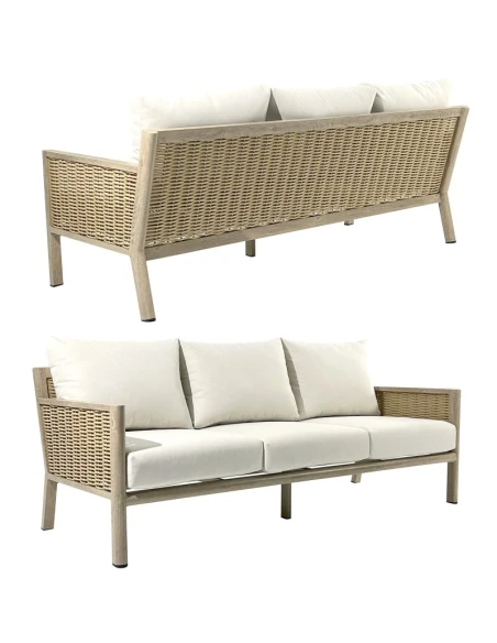 Camacho - Garden Lounge Set with 3-Seater Sofa, 2 Armchairs, and Coffee Table - Wood-Effect Aluminum and Rattan | Beige