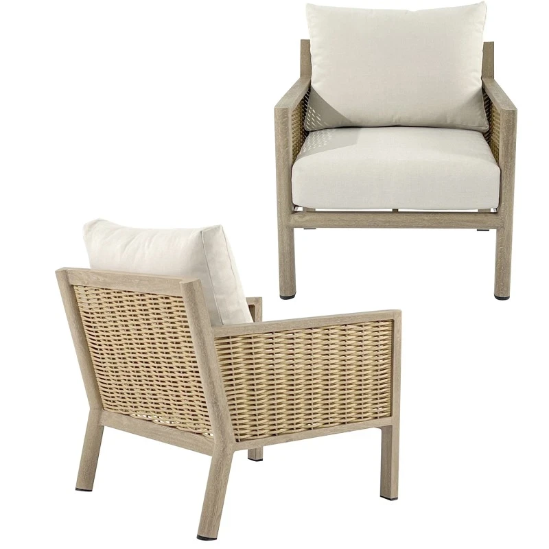 Camacho - Garden Lounge Set with 3-Seater Sofa, 2 Armchairs, and Coffee Table - Wood-Effect Aluminum and Rattan | Beige