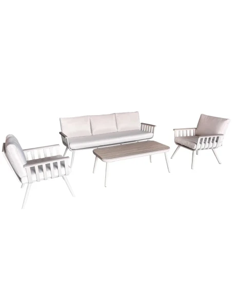 Camacho - Set Salotto da Giardino con Divano a 3 Posti, 2 Poltrone e Tavolino - Alluminio Crema | Polywood
