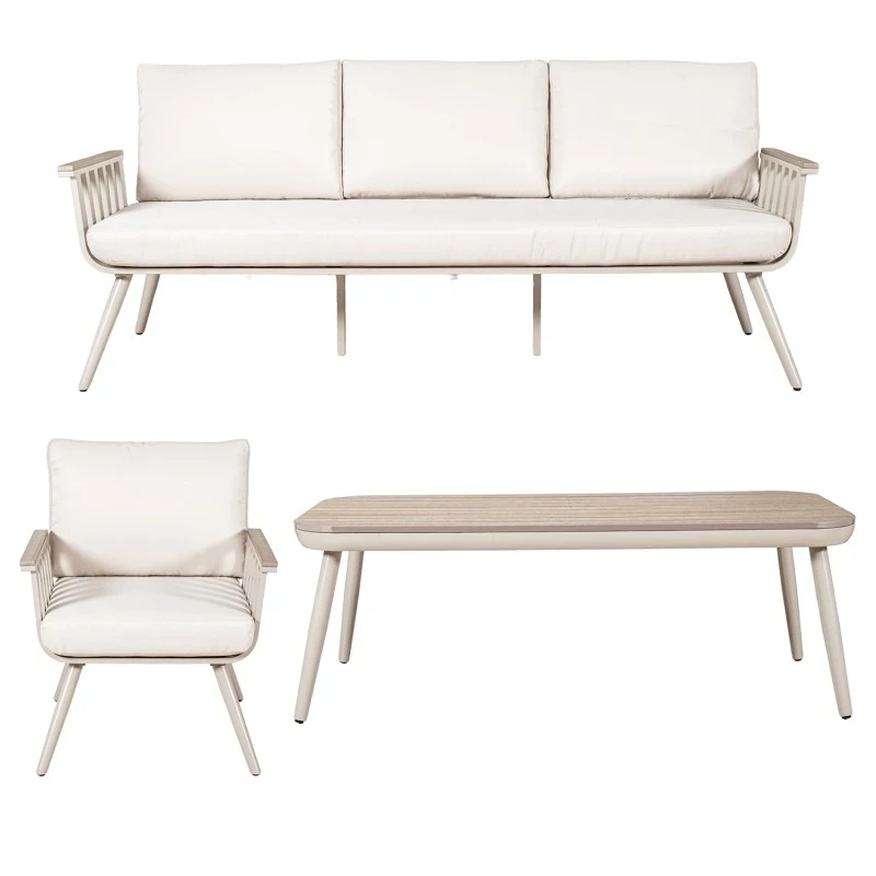 Camacho - Garden Lounge Set with 3-Seater Sofa, 2 Armchairs, and Coffee Table - Cream Aluminum | Polywood