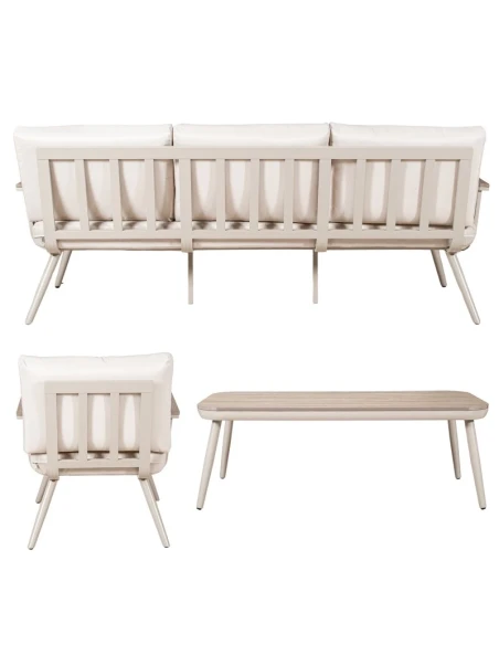 Camacho - Set Salotto da Giardino con Divano a 3 Posti, 2 Poltrone e Tavolino - Alluminio Crema | Polywood