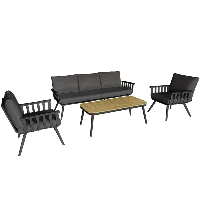 Camacho - Set Salotto da Giardino con Divano a 3 Posti, 2 Poltrone e Tavolino - Alluminio Antracite | Polywood