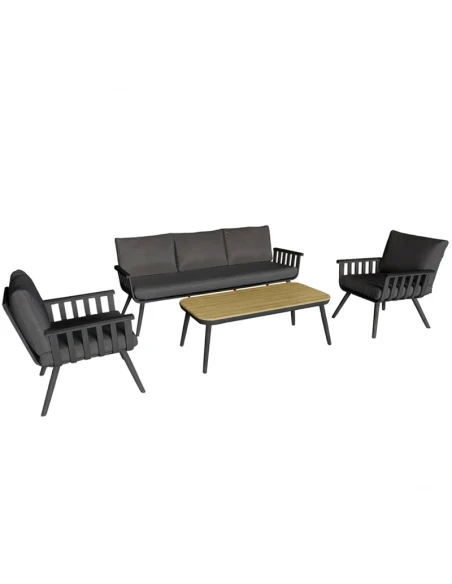 Camacho - Set Salotto da Giardino con Divano a 3 Posti, 2 Poltrone e Tavolino - Alluminio Antracite | Polywood