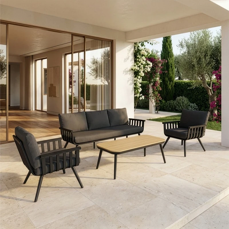 Camacho - Garden Lounge Set with 3-Seater Sofa, 2 Armchairs, and Coffee Table - Anthracite Aluminum | Polywood