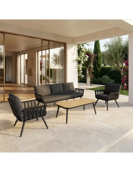 Camacho - Set Salotto da Giardino con Divano a 3 Posti, 2 Poltrone e Tavolino - Alluminio Antracite | Polywood