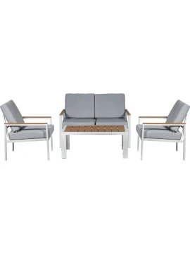 Camacho - Garden Lounge Set with 2-Seater Sofa, 2 Armchairs, and Coffee Table - White Aluminum | Grey