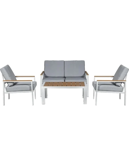 Camacho - Set Salotto da Giardino con Divano a 2 Posti, 2 Poltrone e Tavolino - Alluminio Bianco  | Grigio