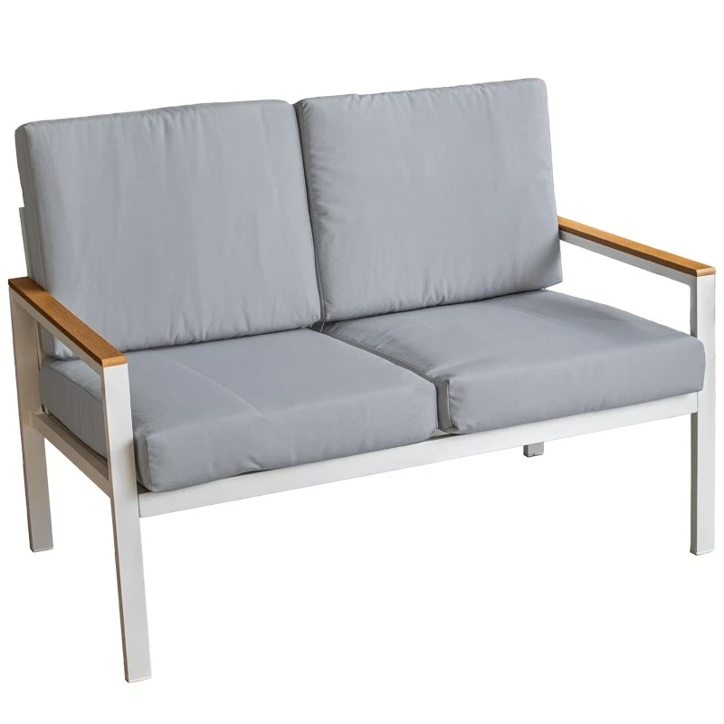 Camacho - Set Salotto da Giardino con Divano a 2 Posti, 2 Poltrone e Tavolino - Alluminio Bianco  | Grigio