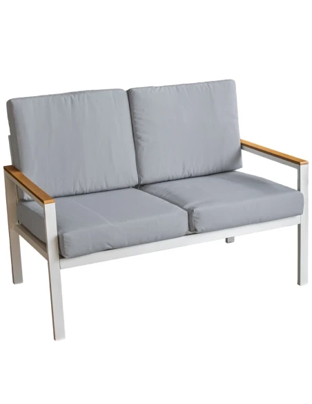 Camacho - Garden Lounge Set with 2-Seater Sofa, 2 Armchairs, and Coffee Table - White Aluminum | Grey