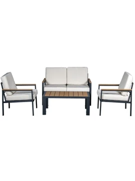 Camacho - Set Salotto da Giardino con Divano a 2 Posti, 2 Poltrone e Tavolino - Alluminio Antracite | Beige