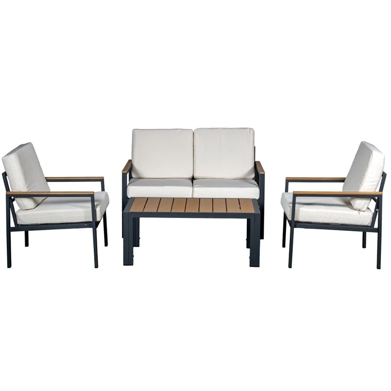 Camacho - Garden Lounge Set with 2-Seater Sofa, 2 Armchairs, and Coffee Table - Anthracite Aluminum | Beige